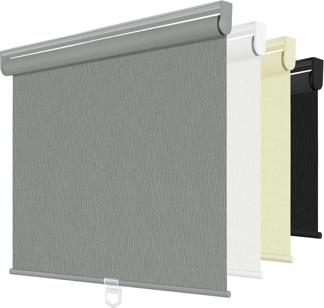 ChrisDowa Blackout Roller Shades for Window, Cordless Pull Down Blinds | 31" W x 72" H, Grey, Striped Textured Fabric, Thermal Insulated UV Protection, Privacy, Blinds for Indoor Window and Home