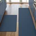 DEXI Kitchen Floor Mats Cushioned Anti Fatigue,17x29+17x59, Standing Runner Rug Waterproof, Comfort Memory Foam Padded for Front Sink Laundry Set of 2, Navy (Dark Blue)