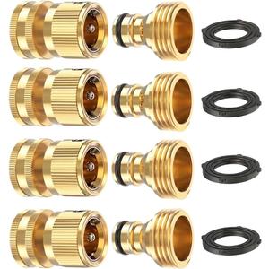 Kesfitt Garden Hose Quick Connect 3/4 Inch GHT Solid Brass Hose Connector Adapter Kit Fitting No-Leak Water Hose Female and Male Adapter (4 Sets)