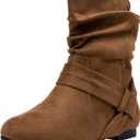 Vepose Women’s Slouch Ankle Flat Boots, Brown Suede Short Low Heel Zipper 939A Booties, Size 9M US, (CJY939A Brown 09)