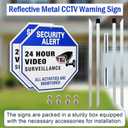 Security Alert 24 Hour Video Surveillance Yard Sign with Stake, Reflective Metal CCTV Warning Sign Outdoor, Blue, 10 x 10 inch, 2 Pcs