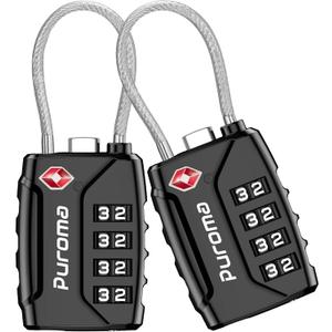 Puroma 2 Pack TSA Approved Luggage Locks, 4 Digit Combination Travel Cable Locks Resettable Code Lock with Zinc Alloy Body for Suitcase, Toolbox, Backpack, Bag, Gym Locker (Black)