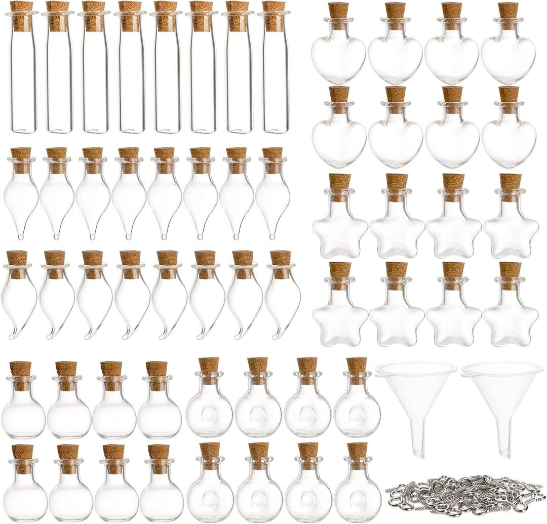 Tosnail 56 Pieces Mini Decorative Glass Bottles with 56 Cork Lids, 56 Eye Screws, Tiny Cork Wishing Bottles, Mini Spell Jars, Small Message Bottle for Wedding, Party, Baby Shower Favors