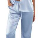 Ekouaer Silk Pajamas for Women Set Satin Two Piece Pjs Sets Ric Rac Trim Contrast Loungewear (Large, Light Blue)