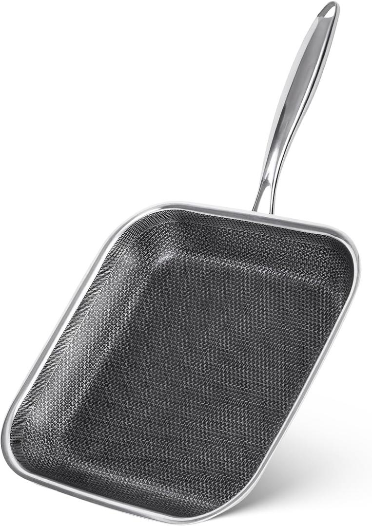 Toutrop Non Stick Stainless Steel Skillet,12 Inch Square Frying Pan, Nonstick Grill Pan for All Stoves, Oven Dishwasher Safe, PFOA Free