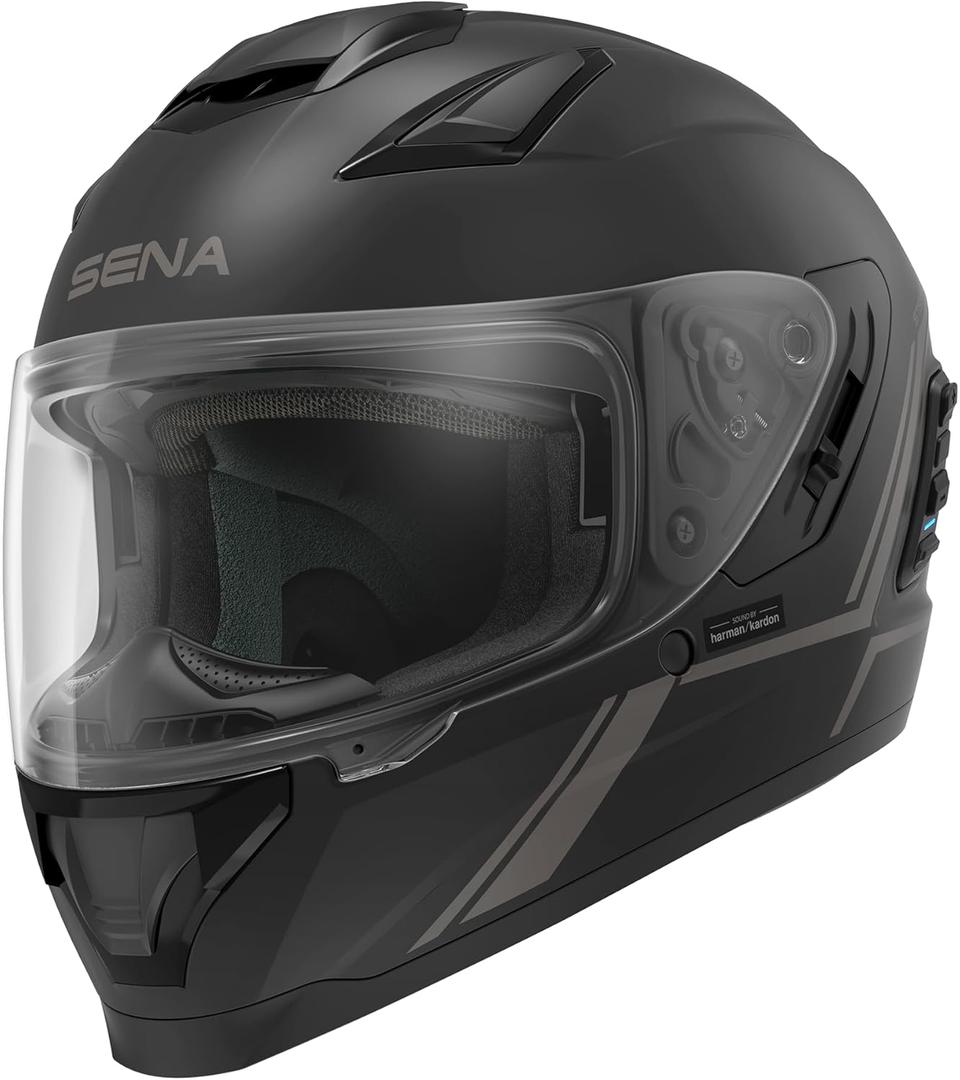 Sena Stryker Full Face Smart Helmet with Integrated Mesh and Bluetooth Communications, LED Taillight, and Sound by Harman Kardon, DOT (Matte Black, Large)