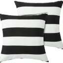 FUNHOME Outdoor Pillow Covers ONLY, No Insert! Pack of 2 Square Throw Pillow Covers, Decorative Water-Repellent Modern Cushion Cases for Sofa Patio Couch Decoration 18 x 18 Inch, Black White Stripe