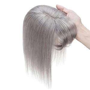 MY-LADY Human Hair Toppers for Women Real Human Hair for Thinning Hair 7 * 13CM Silk Base Hairpieces with Bangs 150% Density Clip in Remy Hair Pieces 8 Inch Grey