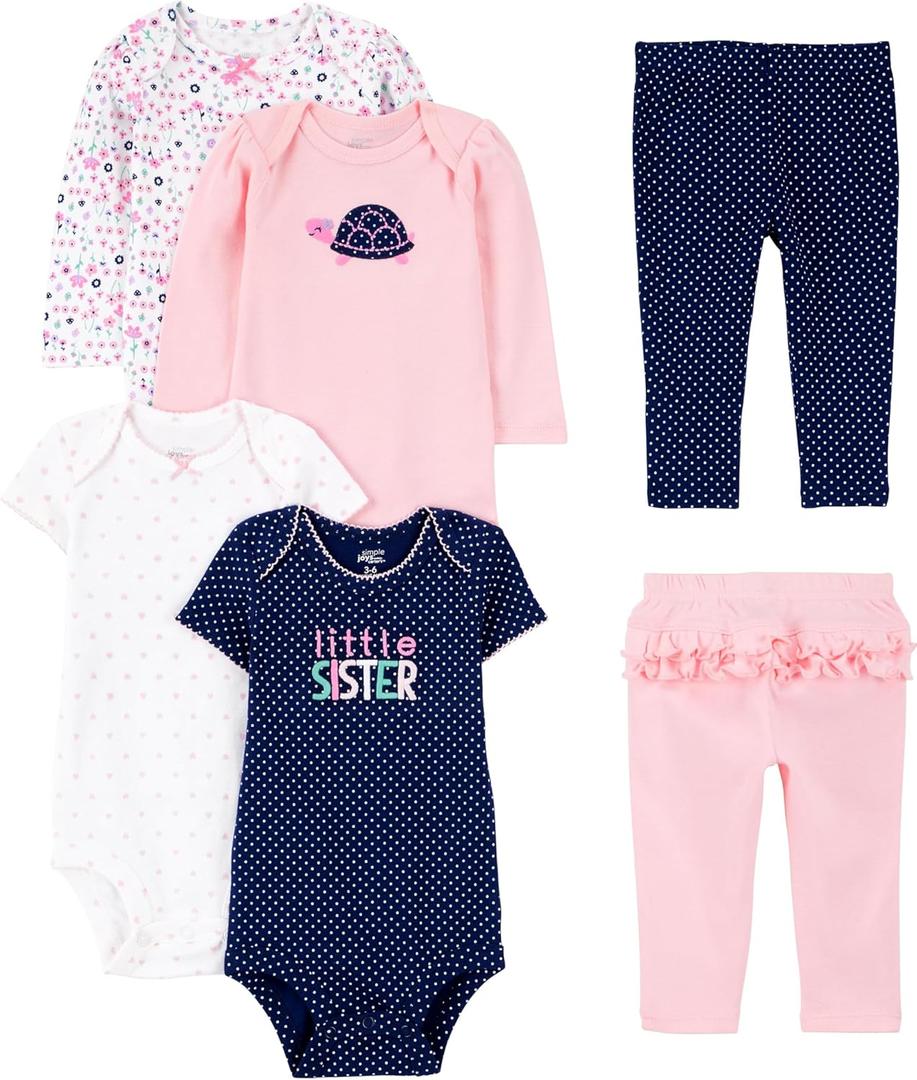 Simple Joys by Carter's baby-girls 6-piece Bodysuits (Short and Long Sleeve) and Pants Set (Multicolor/Dots/Floral/Hearts/Turtle)