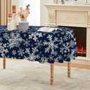 Horaldaily Christmas Tablecloth 6084 Inch Oval, Blue Snow Washable Table Cover for Party Picnic Dinner Decor