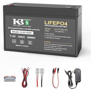 KBT 6V 15Ah Rechargeable LiFePO4 Lithium Battery Replacement, Long Lasting Life, with Charger for Ride on Toys, DIY Project, Tractor, Emergency Light Equipment, Lanterns, Deer Feeder