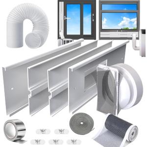 Portable AC Window Vent Kit With 5.9"Hose,26-62"Adjustable with Universal Coupler Filter Screen & 2 Weather Strippings Fit for LG/Hisense etc Portable ac Vertical/Horizontal Sliding Window Seal Kit