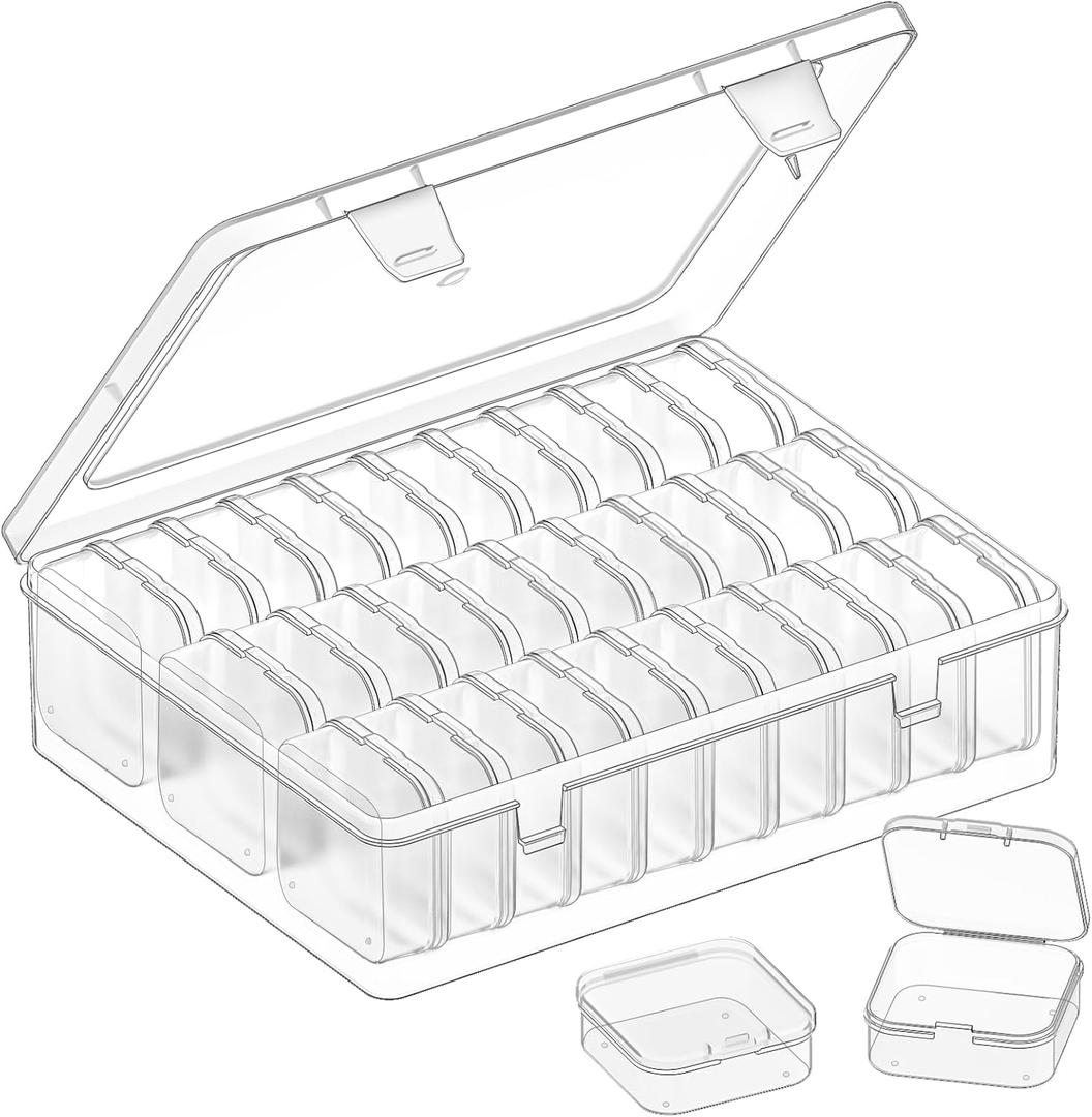 Bead Organizer Box, 31 Pcs Clear Plastic Storage Containers with Hinged Lids Mini Boxes for Jewelry Making, Crafts, DIY, Seed, Small Parts