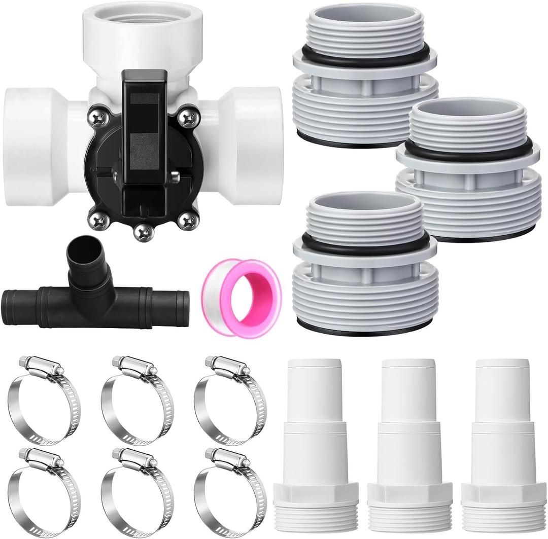 DoubleFill 3 Way Swimming Pool Diverter Valve Hose Adapter with Hose Clamps Replacement Slip Valve Filter Hose Conversion Kit with Seal Ring for 1 1/4'' or 1 1/2'' Filter Ports (White,Hose Adapter)