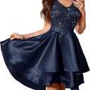 Women's Short Prom Dresses for Teens Formal Sequin High Low Satin Bridesmaid Cocktail Party Homecoming Dress, Size: M