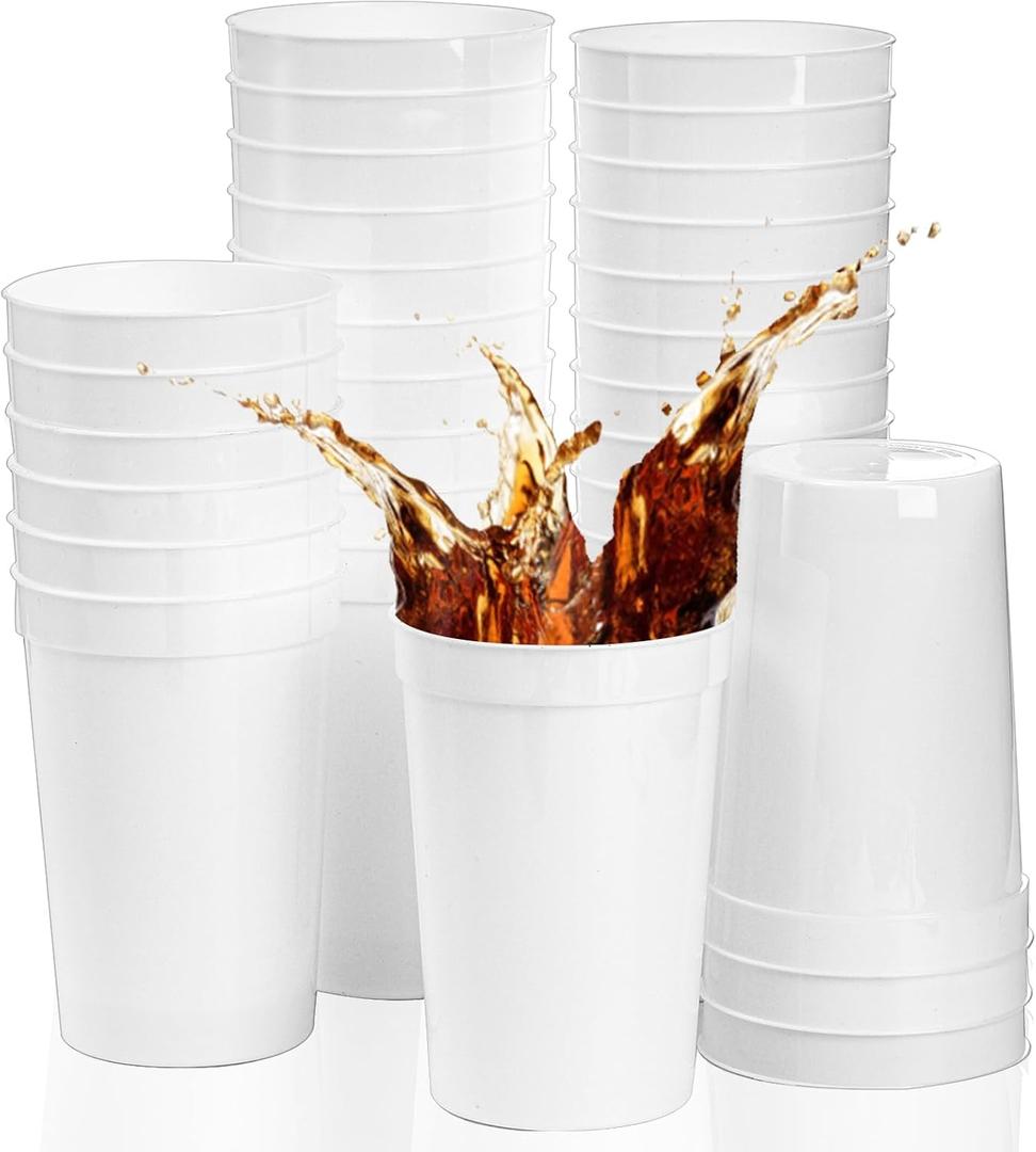 Fasmov 30 Pack 16 oz. Plastic Cups Plastic Tumblers Blank Reusable Drink Tumblers for Parties, Events, Marketing, Weddings, White