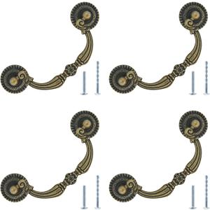 4Pcs 3 Inch Hole Center Vintage Drop Bail Drawer Pull Handles, Antique Bronze Cabinet Pulls with Screws for Furniture, Kitchen, Wardrobe, Cupboard