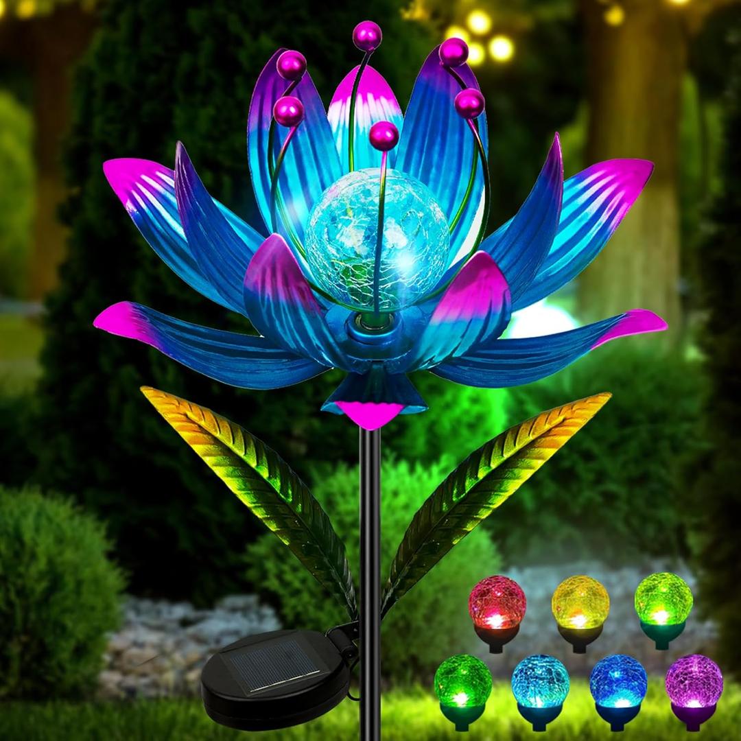 Wind Spinners Outdoor, 38 Inch Metal Wind Spinner Yard Art with Stake, Colorful Solar Windmill for Yard and Garden Lawn Patio Farmhouse Decor (Purple)
