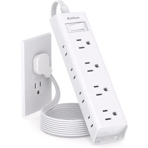 Flat Plug Power Strip, Ultra Thin Flat Extension Cord - Addtam 12 Widely AC 3 Sides Multiple Outlets, 5Ft, 1050J Surge Protector, Wall Mount, Desk Charging Station for Home Office Dorm Room Essentials (White)