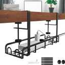 Sleclean Under Desk Cable Management Tray - 16.6"x4.7" Steel Organizer With Upgraded Long Arm Clamp, No Drill Installation for Home Wire Management, No Damage to Desk