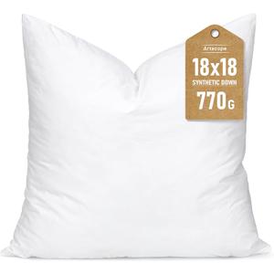 Artscope Synthetic Down Pillow Insert, 18x18 Down Alternative Throw Pillow Insert. Ultra Soft Fluffy Sleeping Pillow with 100% Cotton Cover, Decorative Pillows-White.
