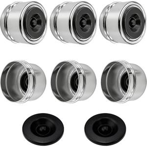 JVNZAM 6PCS 2.44'' Trailer Hub Dust Cap Trailer Axle Grease Cap with 8PCS Rubber Plugs, Steel Wheel Bearing Dust Caps Fit for Most Standard 5200 to 6000 Pound Axles Boat Trailer Camper RV