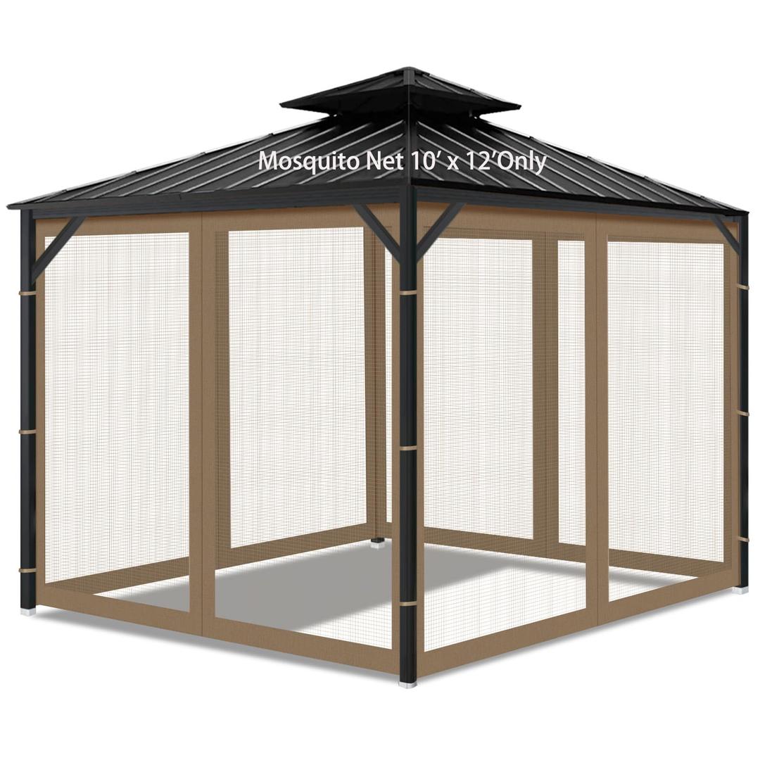 10'x12' Gazebo Mesh Netting, 4 Panels with Zippers, Khaki