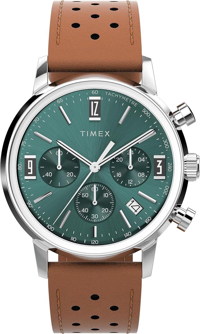 Timex Marlin Chronograph Tachymeter 40mm Mens Analog Watch | Retro Design | 50M Water Resistance (Brown/Blue/Stainless Steel)