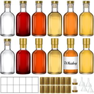 12 Pack 3 oz / 100 ml Clear Glass Bottles with T-Top Cork Stoppers, Small Refillable Bottles for Homemade Liquor, Vanilla Extract, Oil, Vinegar & Gift Favors