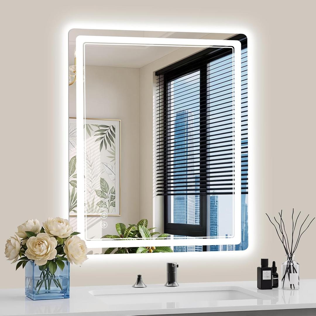 24"x30" LED Bathroom Mirror with Lights, Backlit + Front Lit, Anti-Fog, Lighted Bathroom Mirror for Wall, HD Shatterproof Tempered Glass, Dimmable, Memory Function (Horizontal/Vertical)