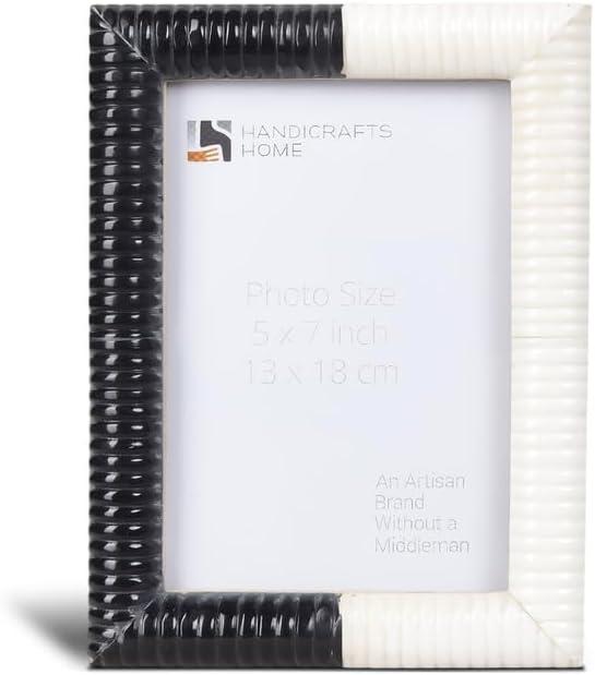 Handicrafts Home Black & White Picture Frame, Handmade Ridged Resin Inlay Photo Frame for Home Decor, Farmhouse Wall & Tabletop Frame, Shelf, Desk & Gallery Wall Decor, 5x7 Black & White Photo Frame