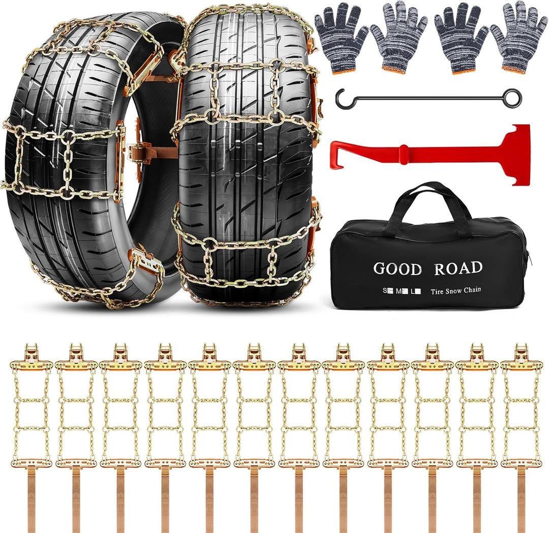 12 Pack Adjustable Snow Tire Chains for Tire Width 235-315mm Suv Truck Pickup, Quick Setup Easy Installation, Thickened Car Non Skid Car Chains