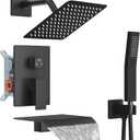 Midanya Shower System with Tub Spout,Bathtub Shower Faucet Set with Square Rainfall Head and Handheld Sprayer Wall Mount Tub Faucet Set with Valve and Trim Kit,8 Inch Matte Black
