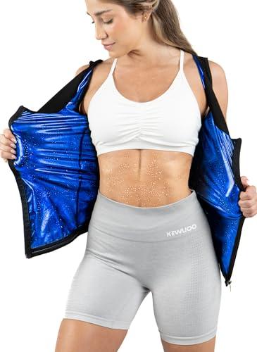 Kewlioo Women's Heat Trapping Zipper Sweat Enhancing Vest - Comfortable Sauna Suit Shirt Jacket Vest - Sweat Compression Top Shapewear Zipup Closure for Women Gym Workout Yoga (Black, S-M)