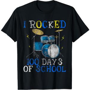 100th Day of School T Shirt Happy 100 Days Drum Kit Music T-Shirt, Men Size Small