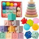 Jyusmile Baby Toys 6-12 Months, Montessori Toy for Babies 6-12 Months, Incl Stacking Building Blocks & Soft Infant Teething Toys & Sensory Balls for Toddlers 0-3-6-9-12 Month