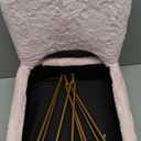 GREENSTELL Small Vanity Stool Chair with Storage and Folding Back, 13.4" x 15" x 30" Square Faux Fur Soft Ottoman, 4 Metal Legs with Anti-Slip Feet, Furry Padded Seat for Makeup, Bedroom, Pink