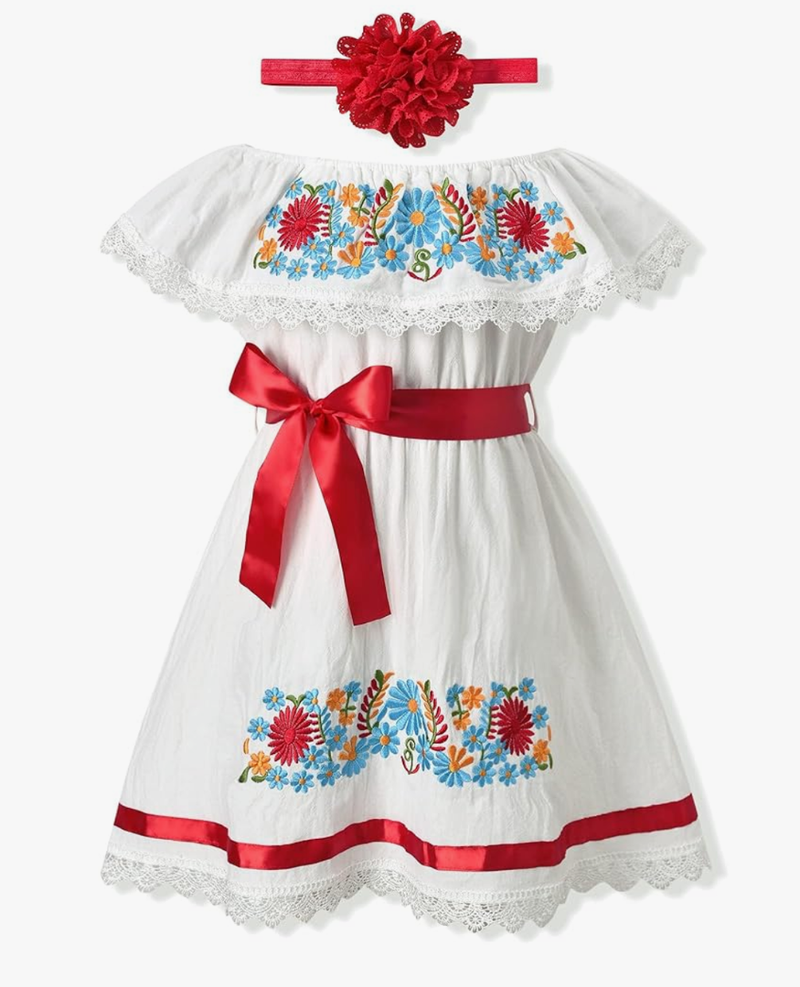 fioukiay Embroidered Mexican Dress for Girls, size 120