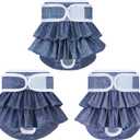 Reusable Dog Diapers Female 3 Pack Doggie Diapers for Period Heat Incontinence Puppy Training (X-Small, Jeans)
