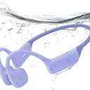 Full-Coverage Liquid Silicone Swimming Headphones, IP68 Waterproof Underwater Headphones, Bluetooth 6.0&MP3 with 32GB Memory Card, Soft/Skin-Comfortable Open Ear Bone Conduction Swim Earbuds(Purple)
