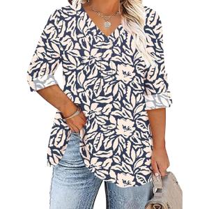 TFSDOD Plus Size Women Blouses 3/4 Sleeve Long Sleeve V Neck T Shirts Summer Business Casual 3XL
