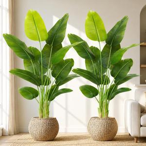 Lifelike Bird of Paradise Artificial Plant,6ft Faux Banana Leaf Tree with 13 Trunks - Perfect Indoor Silk Floor Plant for Home Decor in Living Room, Office, and Bedroom (Set of 2)