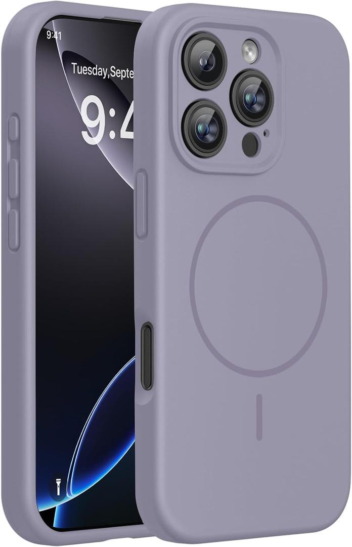 Miracase Magnetic for iPhone 16 Pro Case, [Soft Anti-Scratch Microfiber Lining], Compatible with MagSafe, Liquid Silicone Case Shockproof Drop Protection Phone Case for 16 Pro,Lavender Gray
