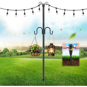 Shepherds Hooks for Outdoor,140 inch 4 Hooks Heavy Duty Adjustable Bird Feeder Pole for Hanging Plant Baskets, Lantern, Hummingbird Feeder Garden Plant, Hanging Wedding Decor,Wind Chimes (12 FT)