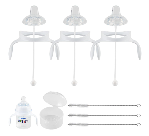 Sippy Straw Cup Soft Conversion Kit for Philips Avent Anti-Colic Baby Bottle, Toddler Transition Kit with Silicone Sippy Spout Nipple, Weighted Straw, Bottle Handle, Cleaning Brush, 3-Pack