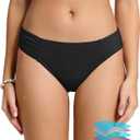 Beautikini Period Swimwear Menstrual Leakproof Low Waist Ruched Bikini Bottom Bathing Suit Shorts for Teen Girls (Medium, Black)