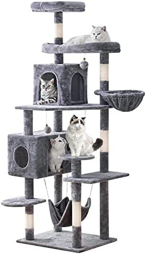 YARUOMY Cat Tree 71.6 inches Cat Tower for Indoor Cats, Multi-Level Cat Condo Furniture with Scratching Posts, Plush Perches, Activity Center with Cozy Basket & Hammock for Large Cats, Light Gray