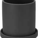 PATIKIL 5 Inch Ceramic Plant Pots, Modern Flower Planters with Drainage Holes and Tray for Decorate Home Indoor Plants Succulent Herb, Black