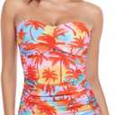 RELLECIGA Women's Ruched Tankini Top (XX-Large, Orange Coconut Tree)