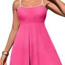 Aleumdr Women's Ribbed One Piece Swimsuits Modest Swim Dress Tummy Control Adjustable Straps Bathing Suit with Pockets (X-Large, Hot Pink)